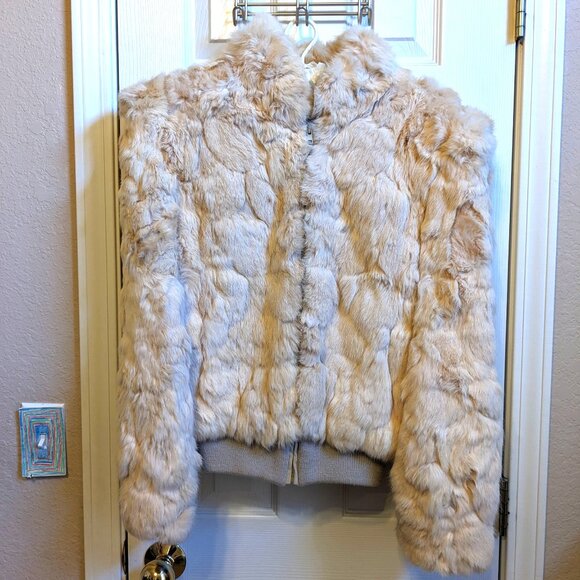 None Jackets & Blazers - Women's Rabbit Fur Bomber Style Jacket Satin Lining Size Med